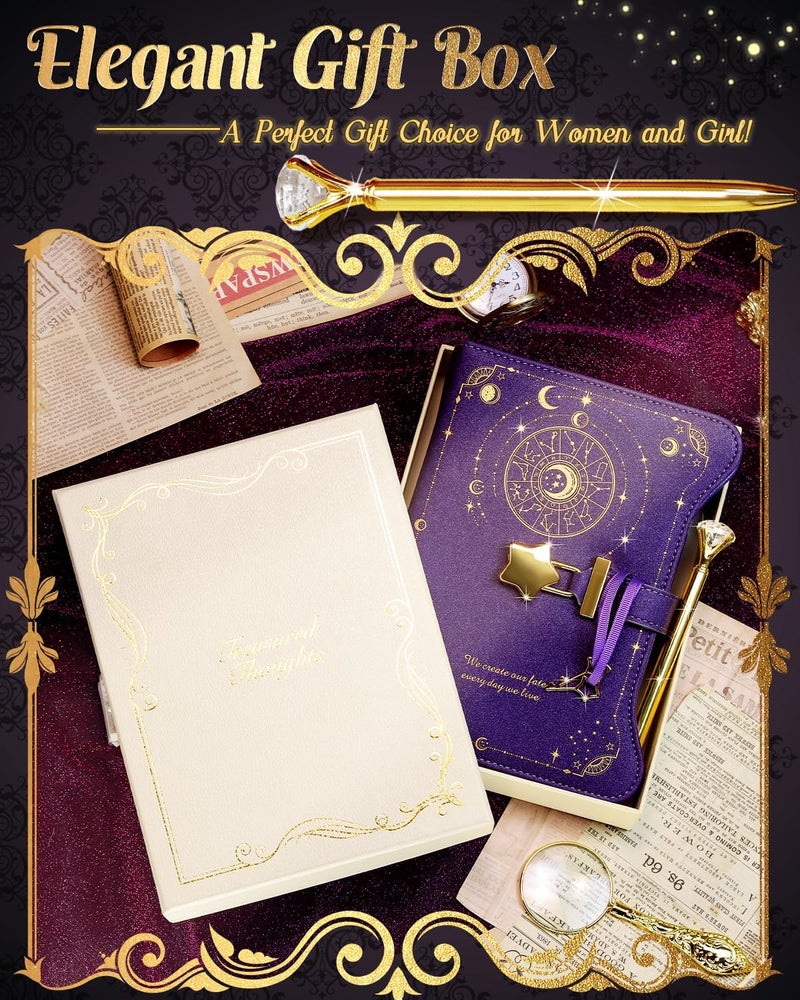 hi!SCI Diary with Lock and Keys for Girls and Women, Locking Diary for Gift Ideas with Gift Box and Pen and Bookmark, Journal for Women with 360 Kraft Pages, B6 Refillable Notebook with Lock for Writing (Deep Royal Purple) - Image 2